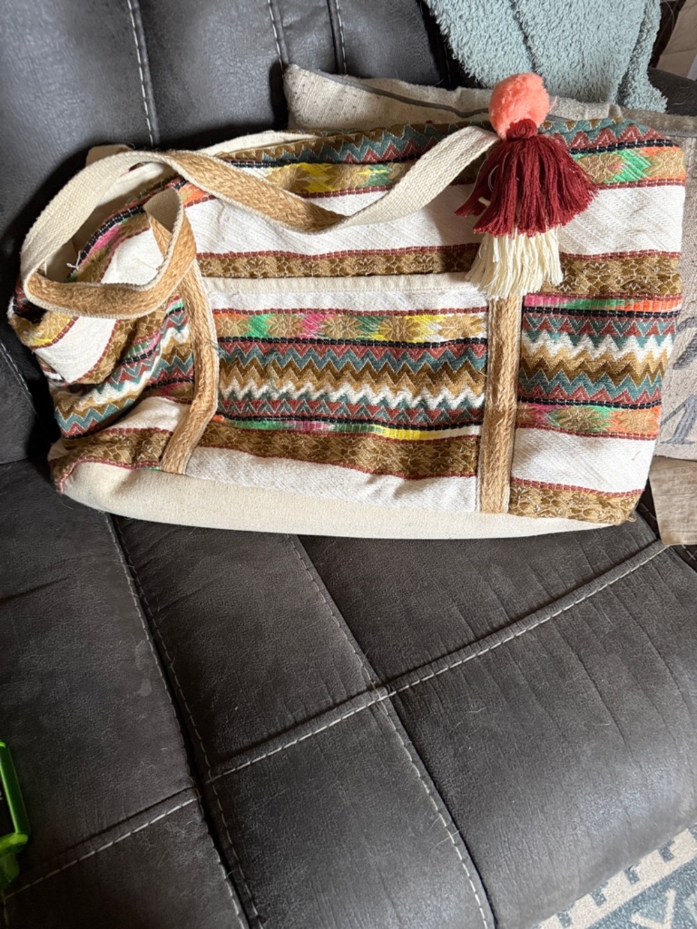 Boho Multicolor Stripe Tote Bag with Tassel